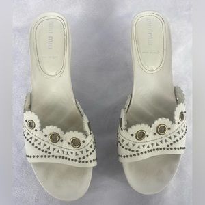 Miu Miu Women’s Studded Slip On Leather Kitten Heels Shoes Size 39 US 8.5-9